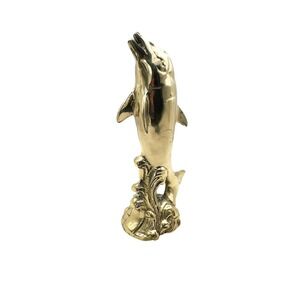 Vintage Solid Brass Dolphin Figurine on Wave Base 8.25" Nautical Beach